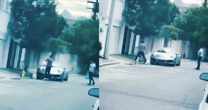 El hombre lavó su auto de lujo con una máquina cartcher. Foto: Captura de pantalla