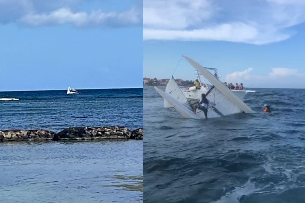 El velero zozobró en plena costa de Puerto Aventuras, a la vista de turistas, además de que una persona grabó el momento en el que se volcó