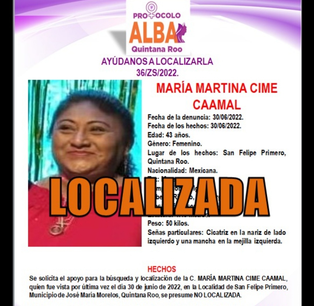 Fiscalía de Yucatán reporta la localización de mujer desaparecida