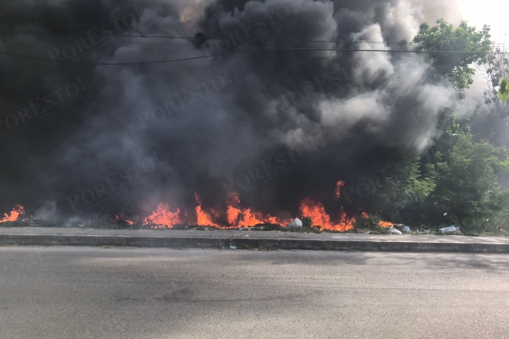 Bomberos acudieron a apagar el incendio en el fraccionamiento Los Héroes de Cancún, que amenazaba con extenderse