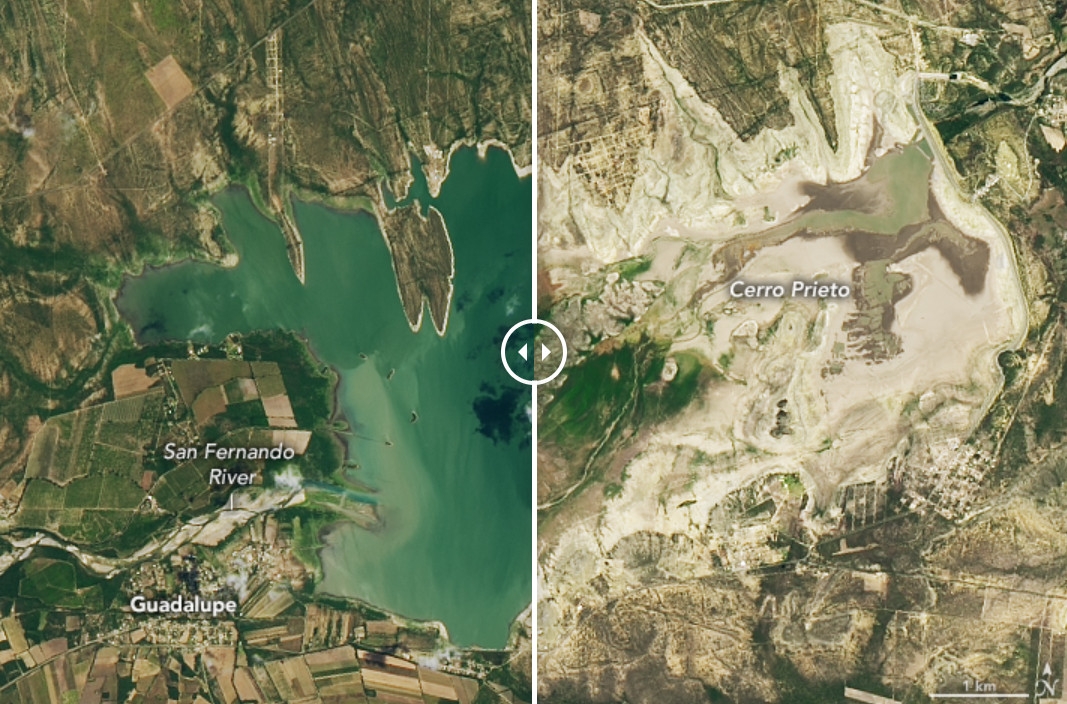 Las fotografías de Landsat de la NASA muestran dos imágenes, una tomada en julio de 2015 y una actual de 2022