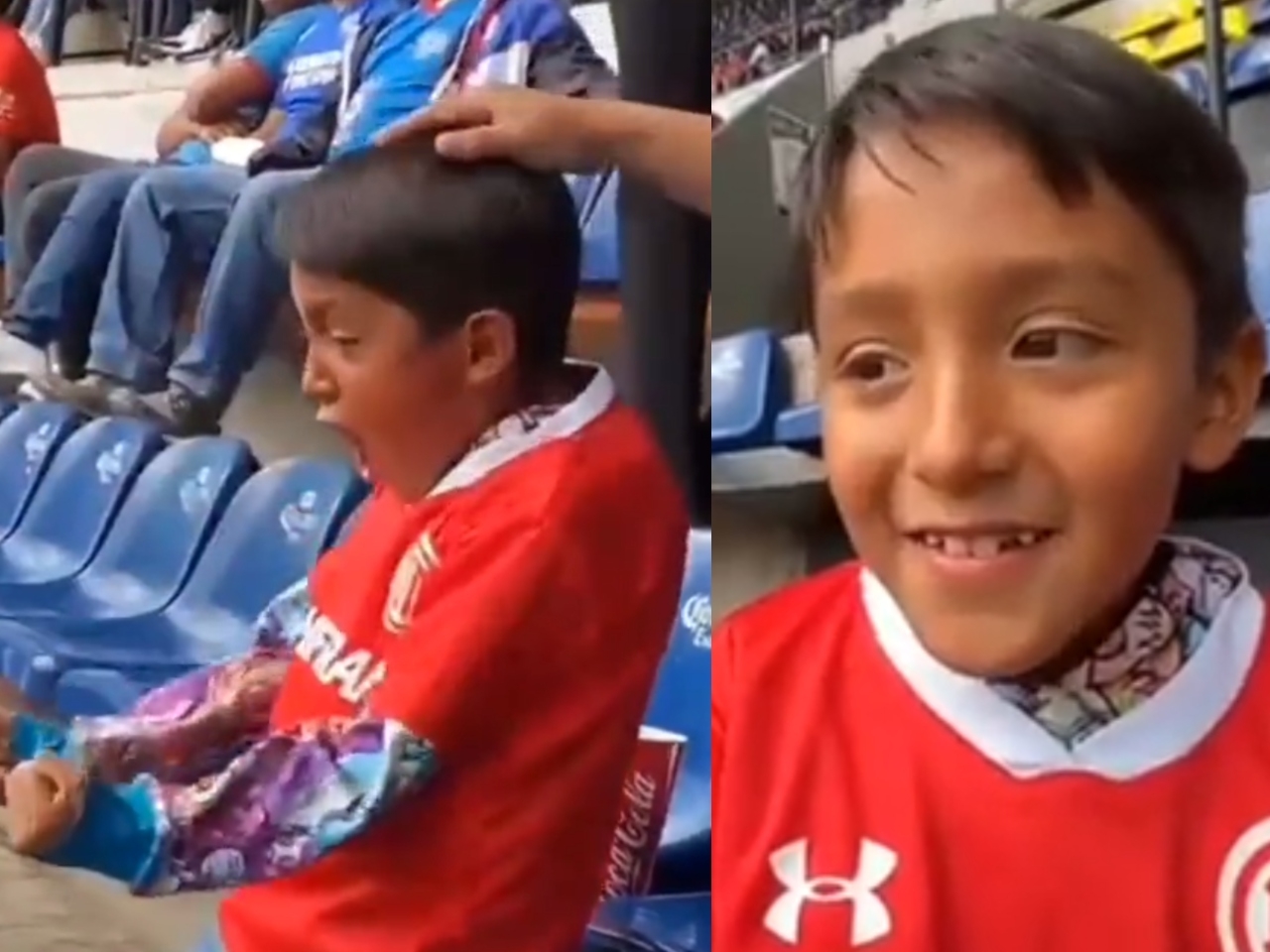 El menor de edad acudió con su papá al partido, sólo que cada uno apoyó a su equipo favorito en el Estado Azteca