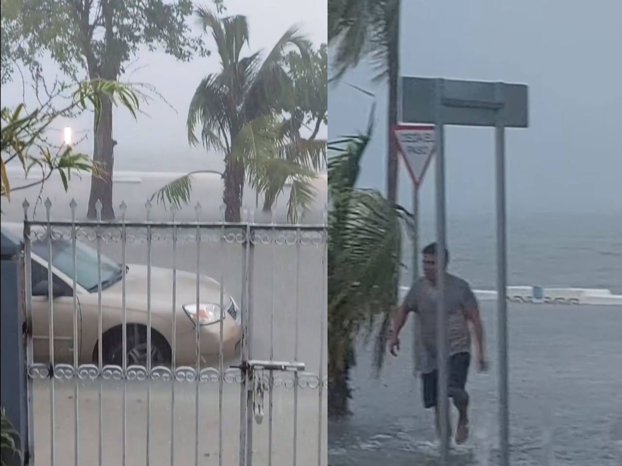 El Boulevard Bahía de Chetumal registró gran acumulación de agua, por lo que algunas personas no pudieron usar sus vehículos ni transitar por la zona
