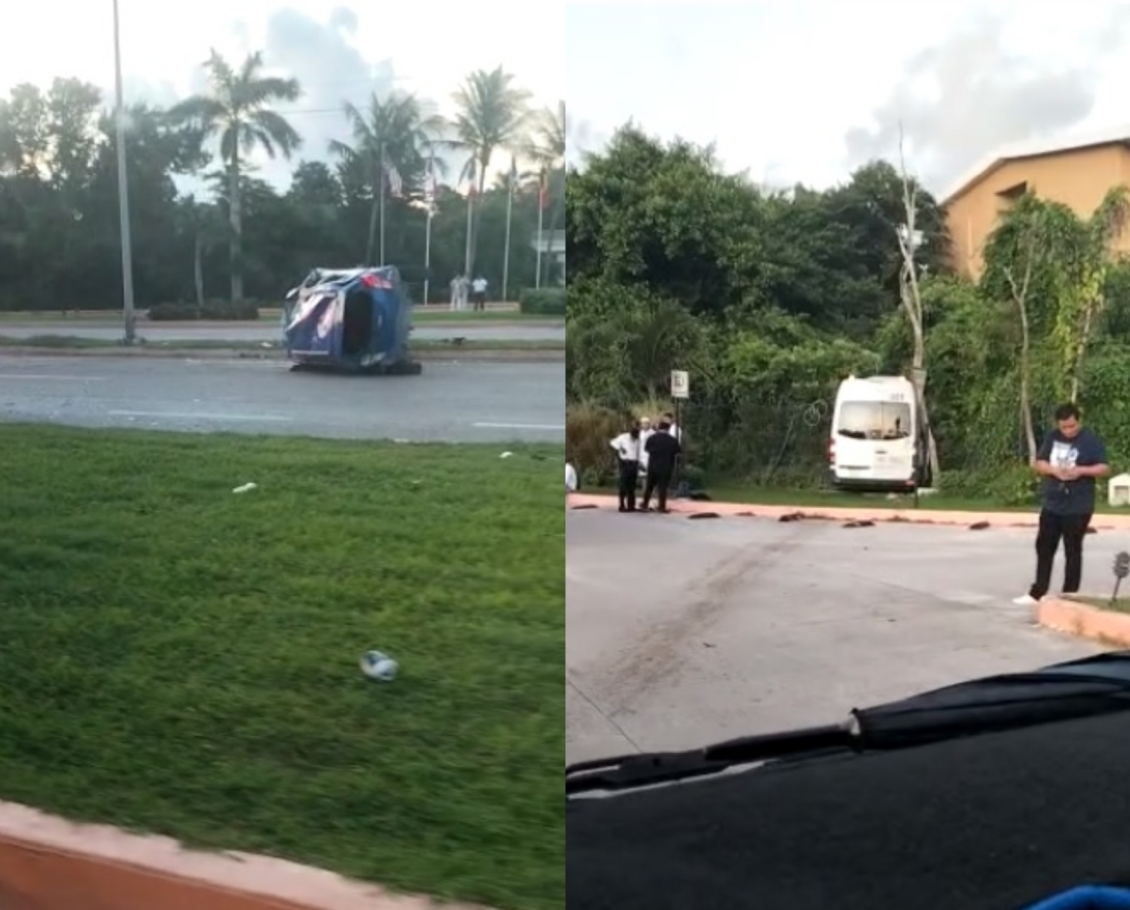 La van donde viajaban los empleados terminó en el límite de un terreno