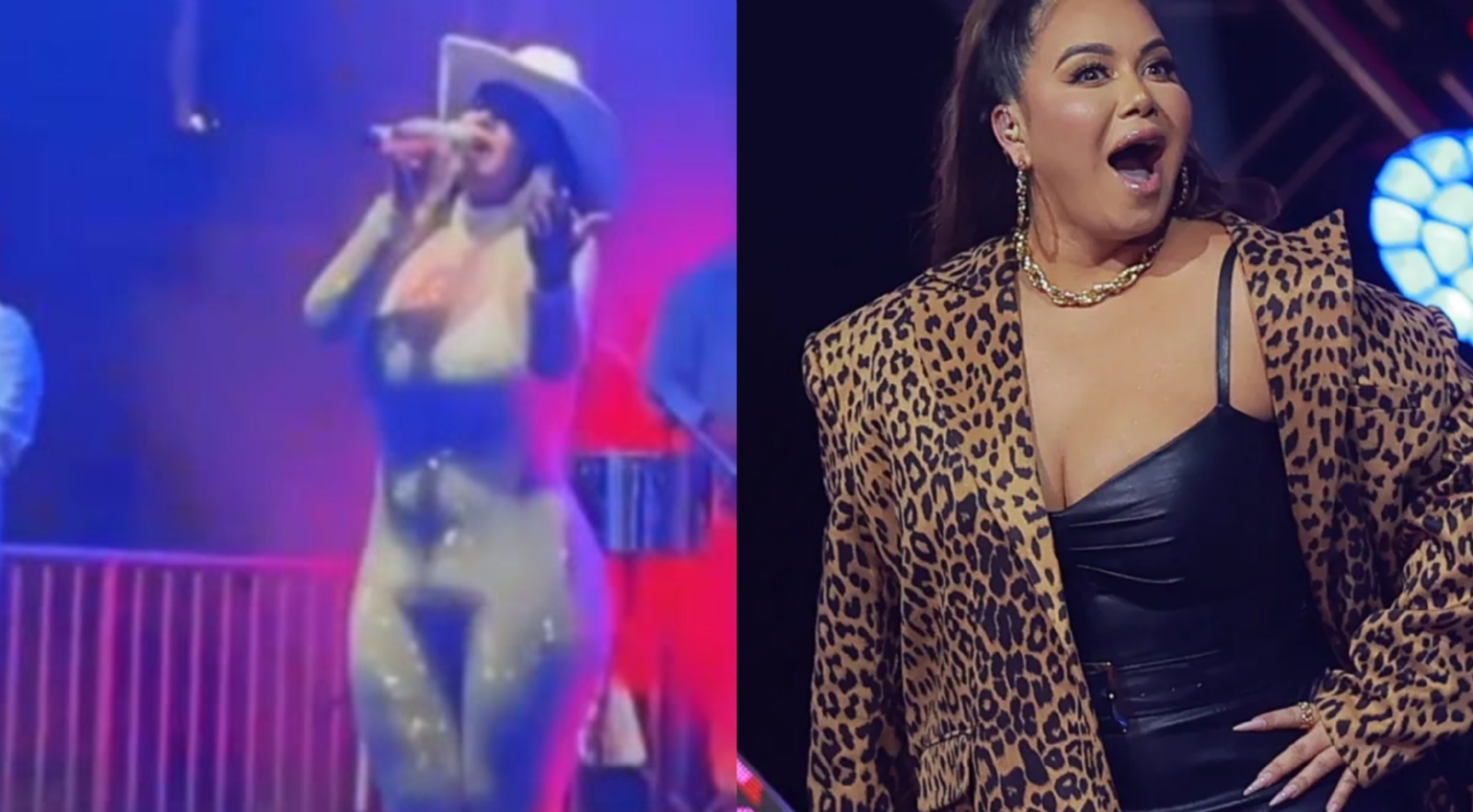 El viento causó que el vestuario de Chiquis Rivera se moviera de forma extraña