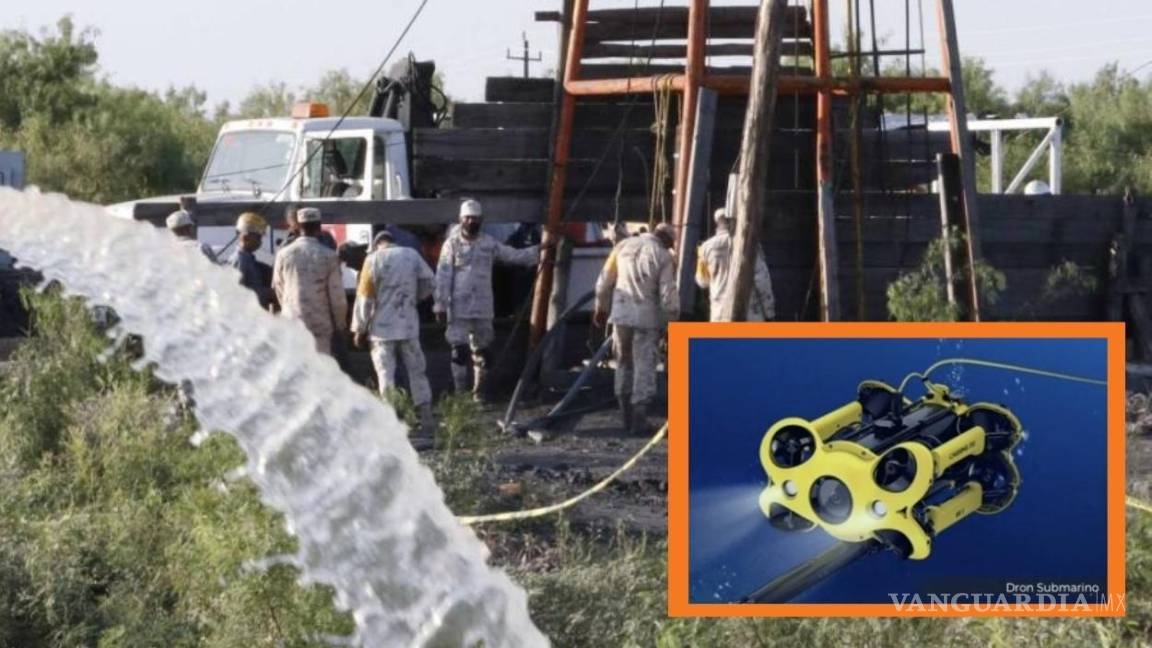 Inician labores de búsqueda y rescate de mineros con dron acuático en Coahuila