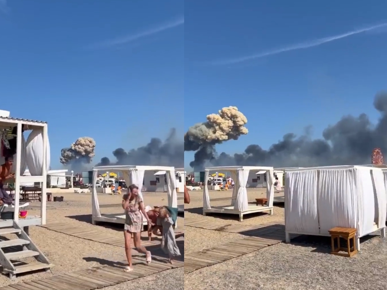 Desde una playa cercana a la base militar de Rusia en Crimea, bañistas grabaron el momento de la explosión en dicho sitio Desde una playa cercana a la base militar de Rusia en Crimea, bañistas grabaron el momento de la explosión en dicho sitio