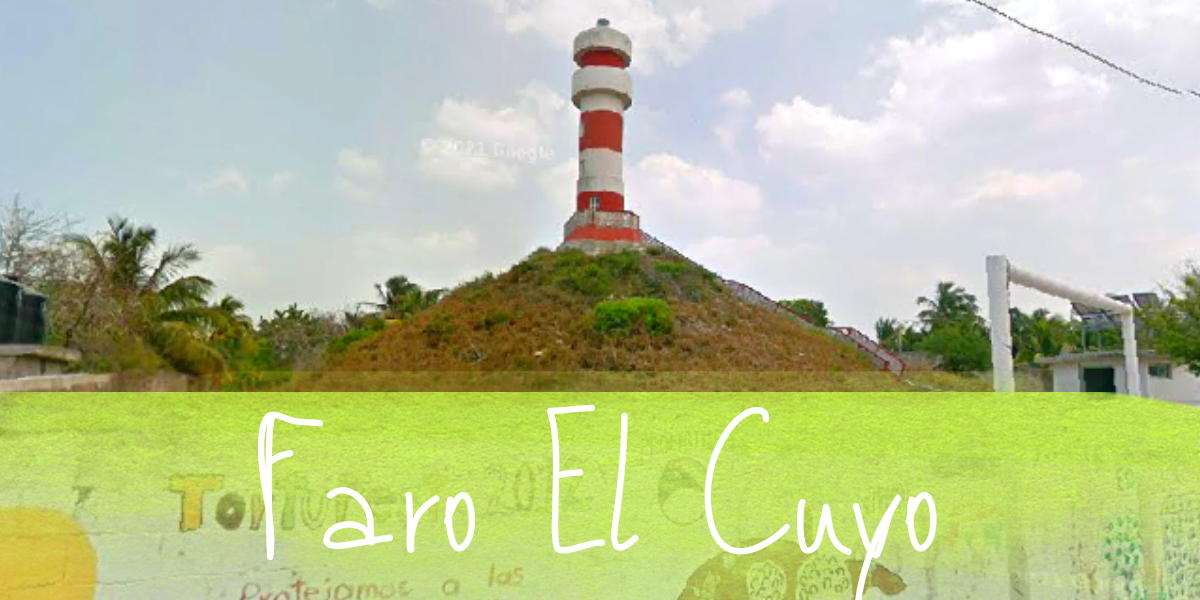 Vaya que si tiene forma de pirámide, el faro del Cuyo a la distancia. Foto: Google Maps
