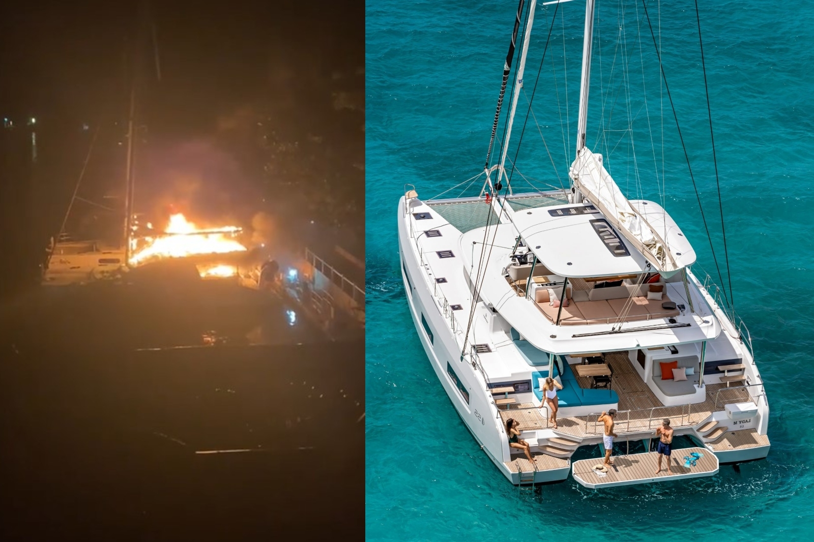 Los catamaranes resultaron con daños severos tras el incendio en Puerto Aventuras, por lo que fueron retirados del muelle