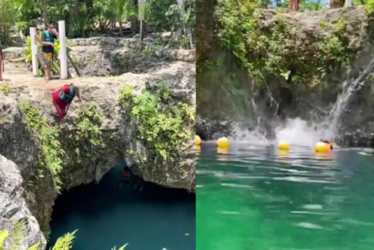 Abuelita extrema supera su miedo y se lanza a cenote. Abuelita extrema supera su miedo y se lanza a cenote.