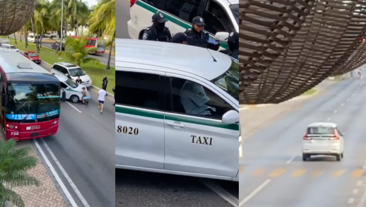 Se logra ver a ciudadanos que intentan mover con sus propias manos el taxi antes de que se acercará el conductor