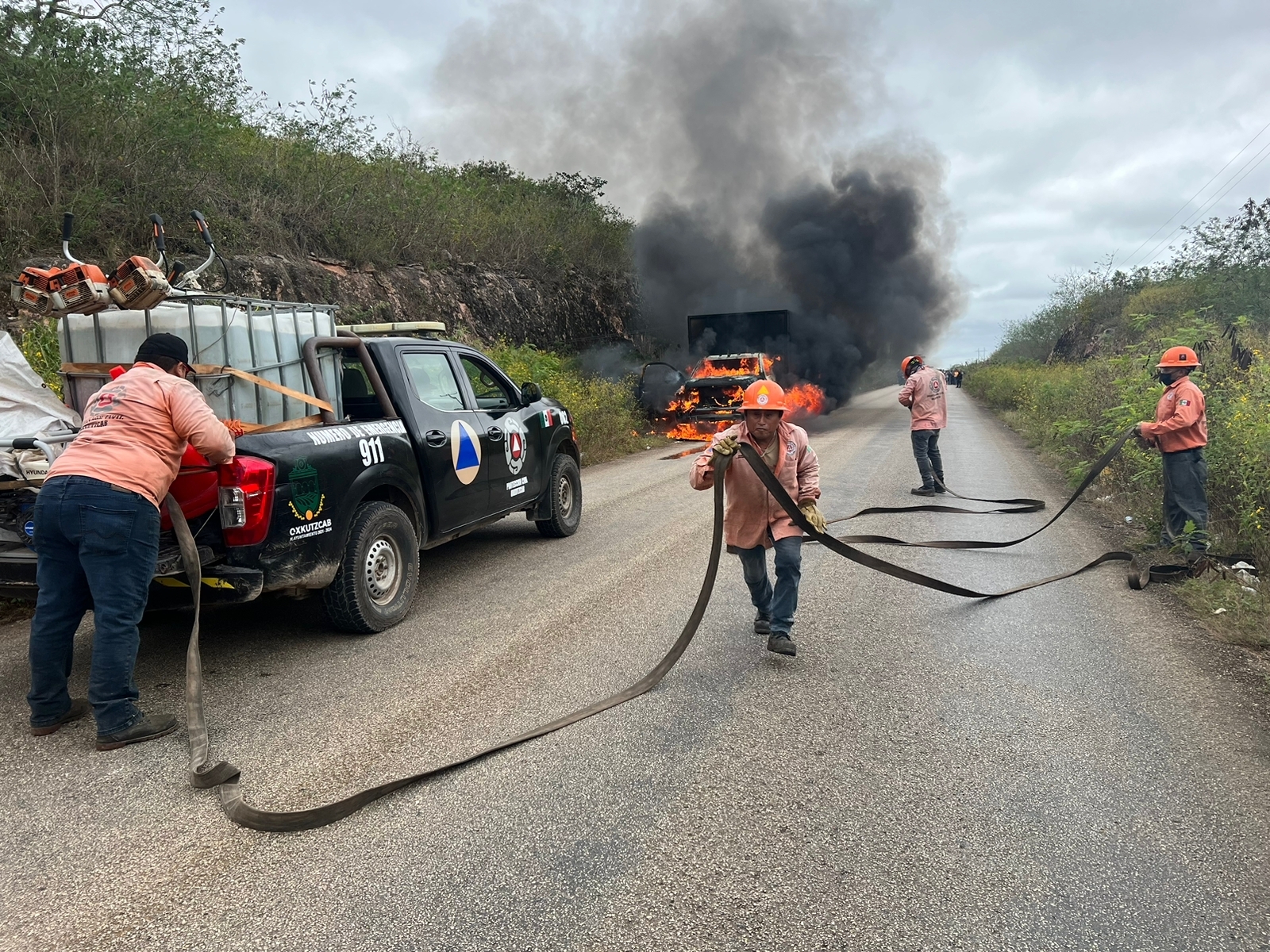 Se incendia camión de basura en el tramo Oxkutzcab-Loltún