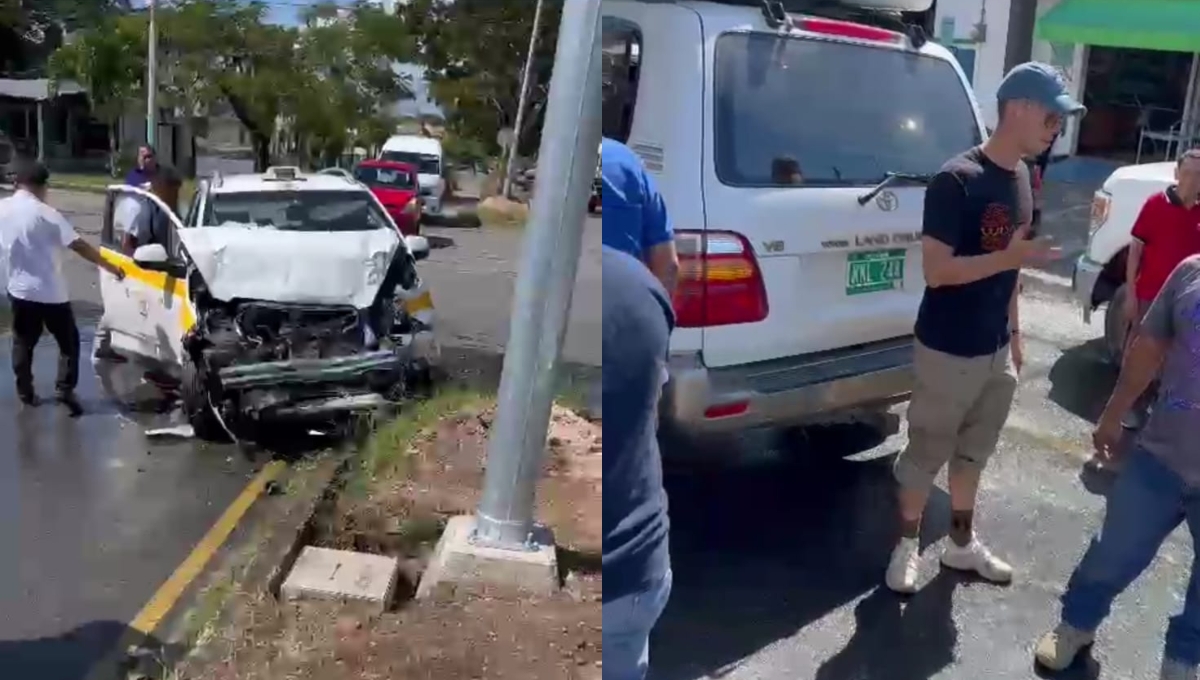 El taxi resultó con graves daños y un joven lesionado