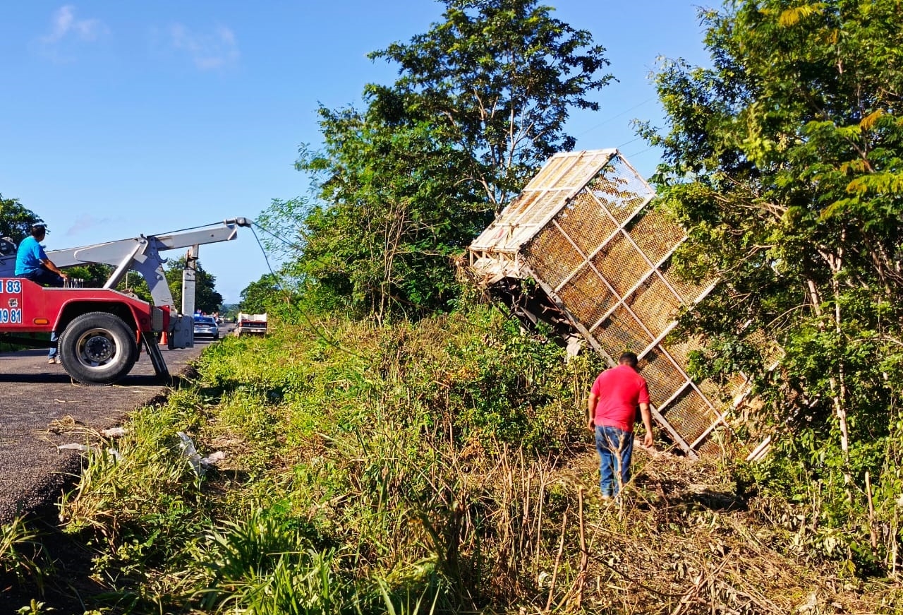 Una grúa rescató la unidad siniestrada, junto con el remolque que quedó entre la maleza