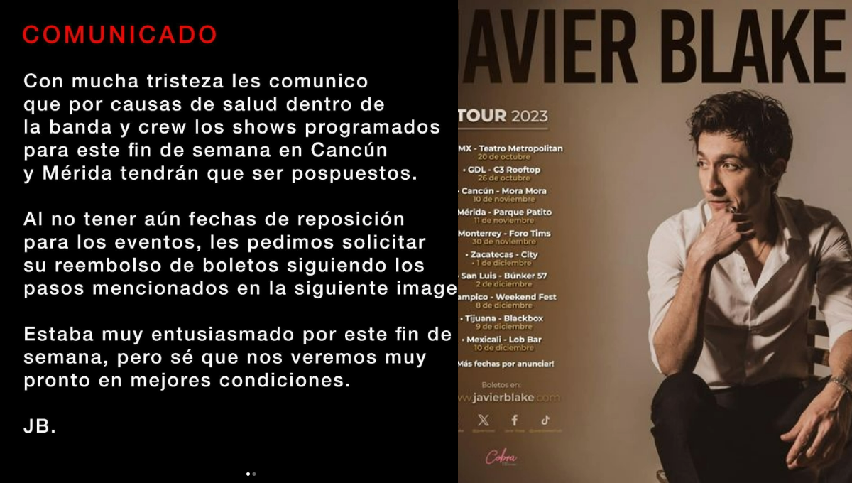Cancela sus conciertos en Cancún y merida