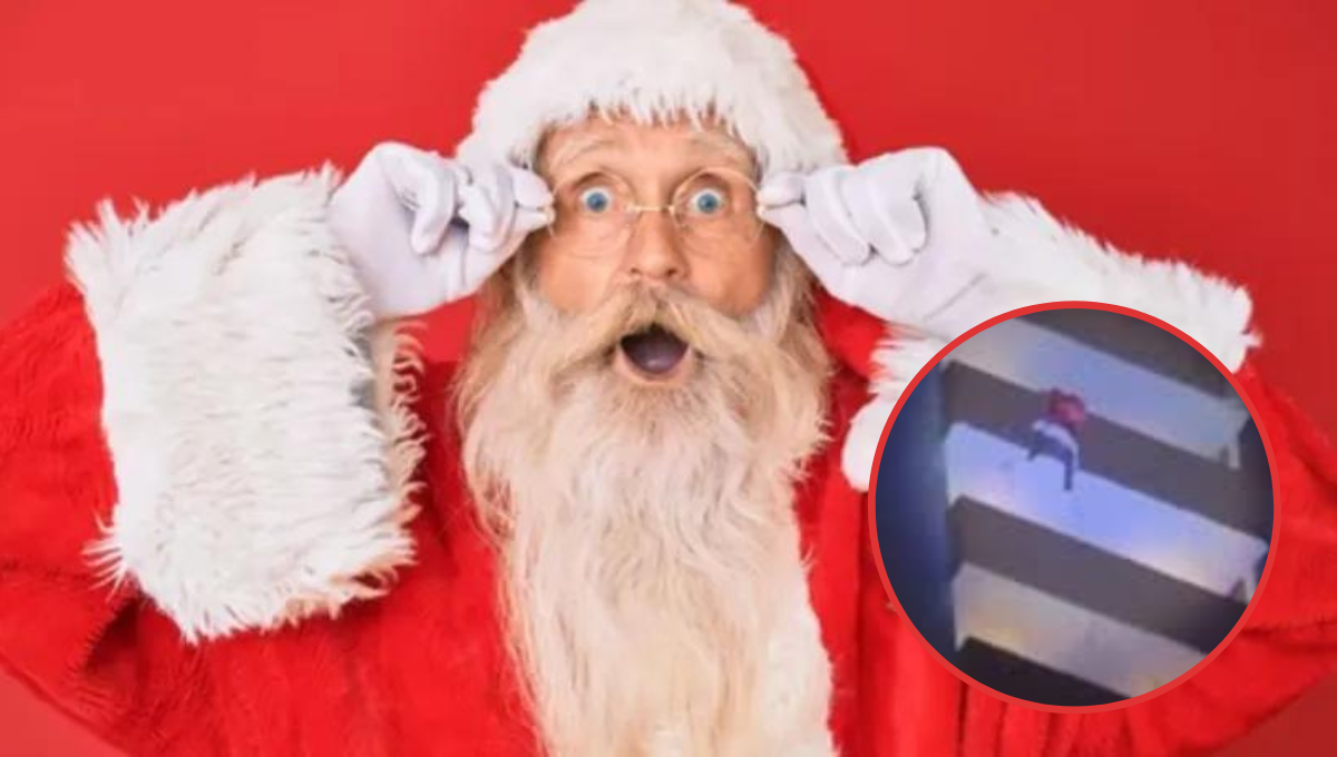 El joven disfrazado de Santa Claus es una escalador experimentado