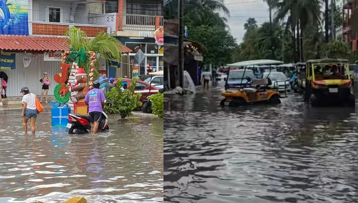 Agua por todos lados: La lluvia convirtío el malecón de Isla Mujeres en una piscina gigante