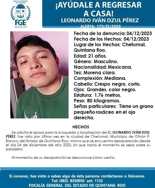Joven desaparece en Chetumal Joven desaparece en Chetumal