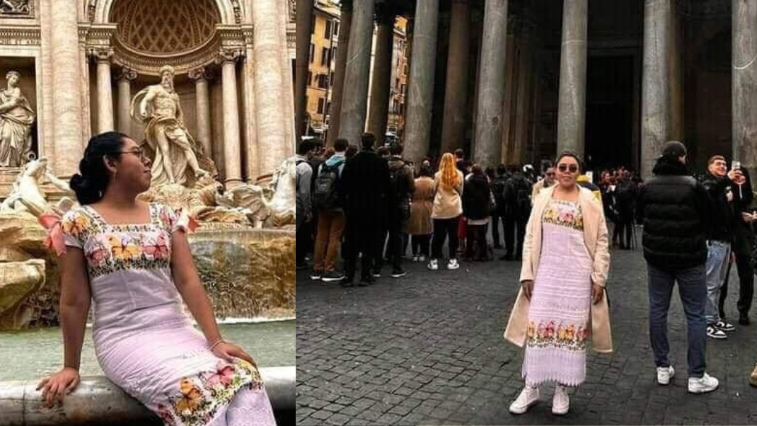 En una de las fotos se ve a Elda posar en la Fontana de Trevi, l