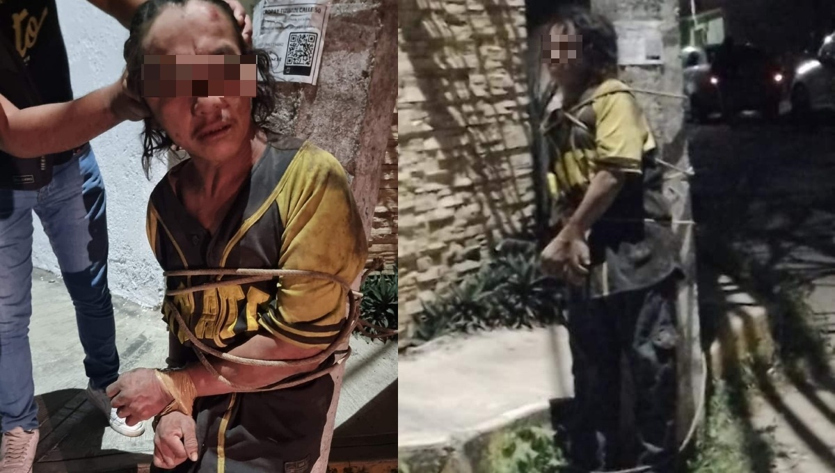 El hombre fue amarrado a un poste de la CFE en Tizimín