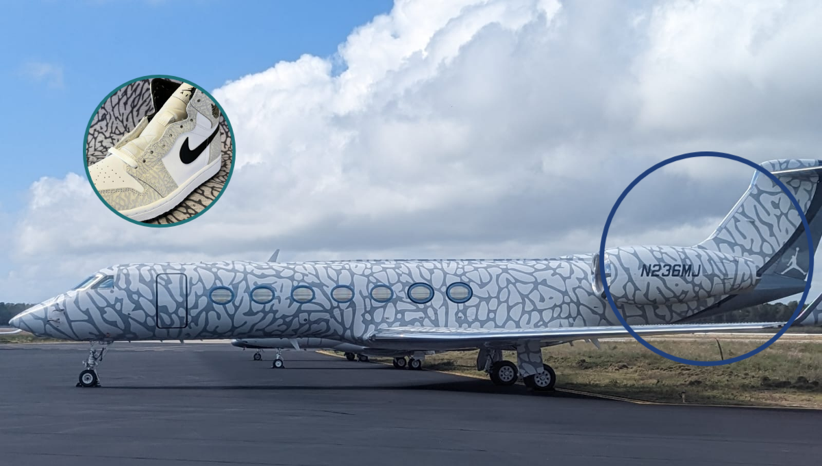 El avión tiene un diseño muy peculiar, pues es igual al estilo que ha mostrado en el impreso del calzado con su logo