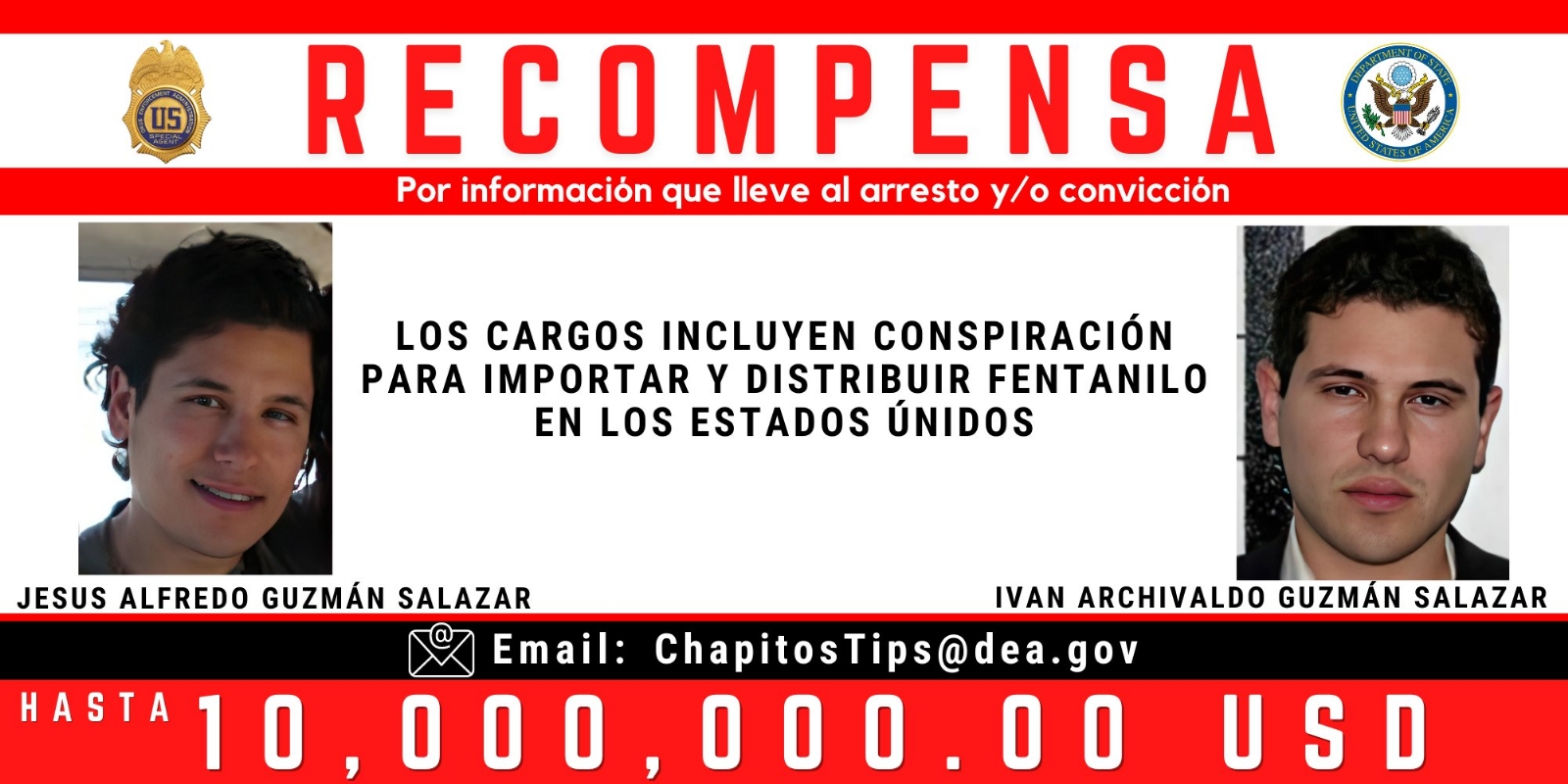 DEA eleva a 10 mdd la recompensa por información de 'Los Chapitos'