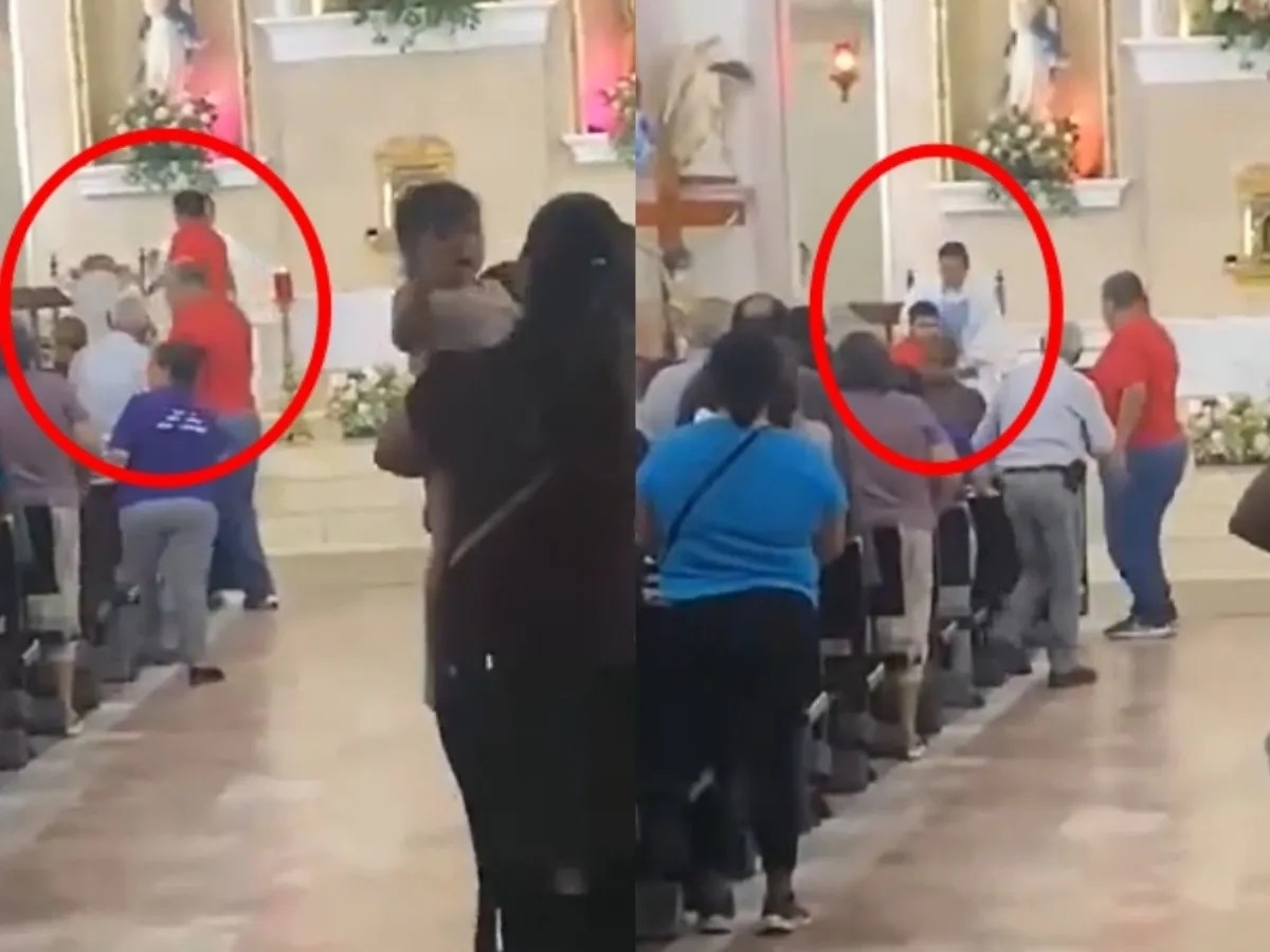 Padre saca a empujones a hombre de la iglesia Padre saca a empujones a hombre de la iglesia