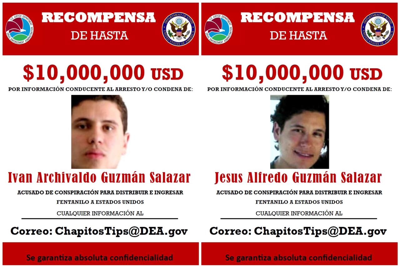 La Embajada de Estados Unidos en México difundió los carteles de búsqueda de ‘los Chapitos’, por los que se ofrecen 10 mdd