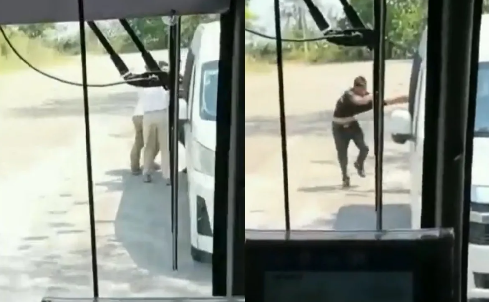 Una videograbación exhibe el momento cuando los agentes de Migración golpean a un migrante después de bajarlo de un vehículo de transporte público en Raudales Malpaso