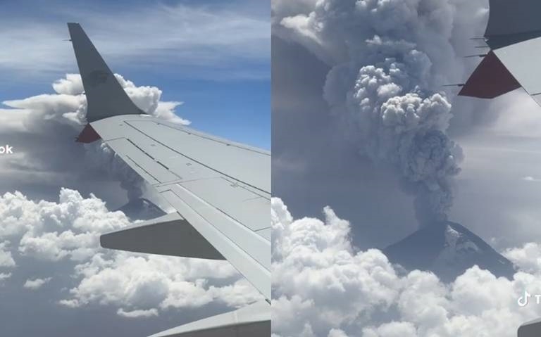 Erupción del Popocatépetl vista desde un avión