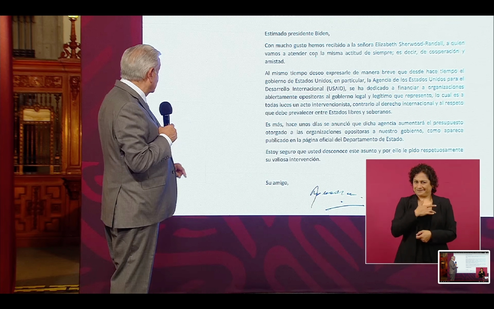 AMLO envía carta a Joe Biden acusando intervencionismo de la USAID