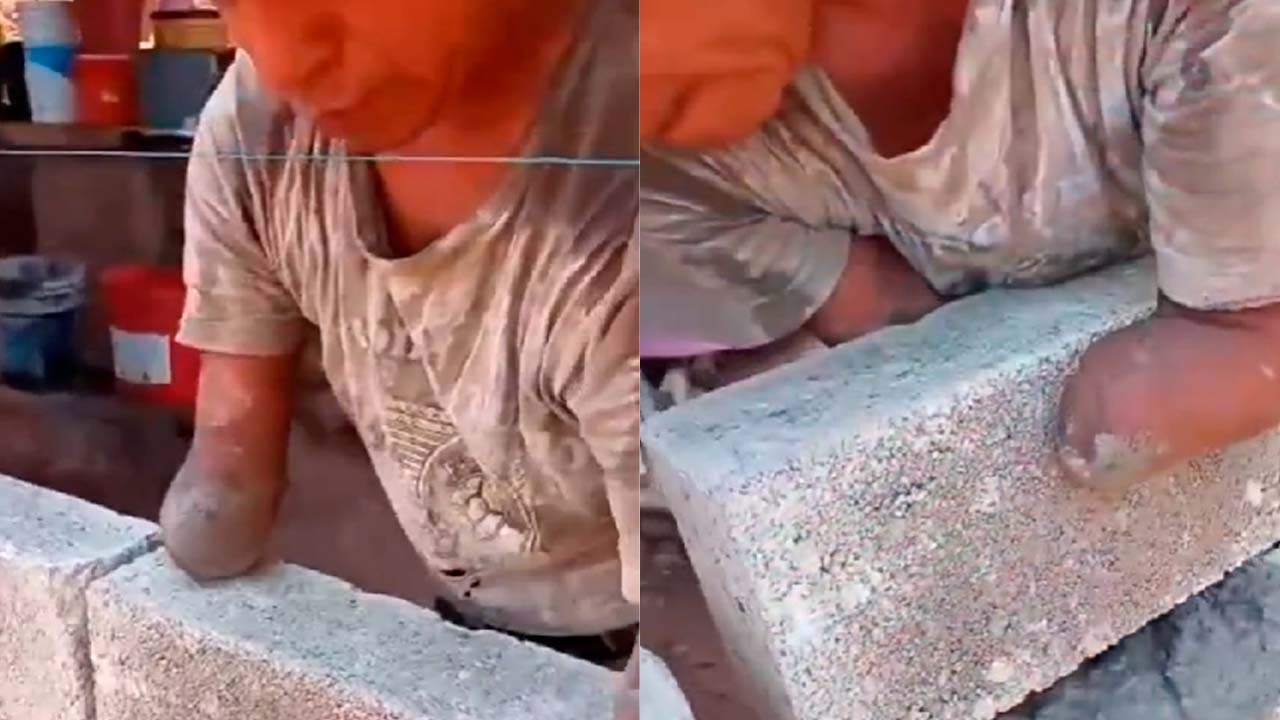 Albañil sin brazos se hace viral Albañil sin brazos se hace viral