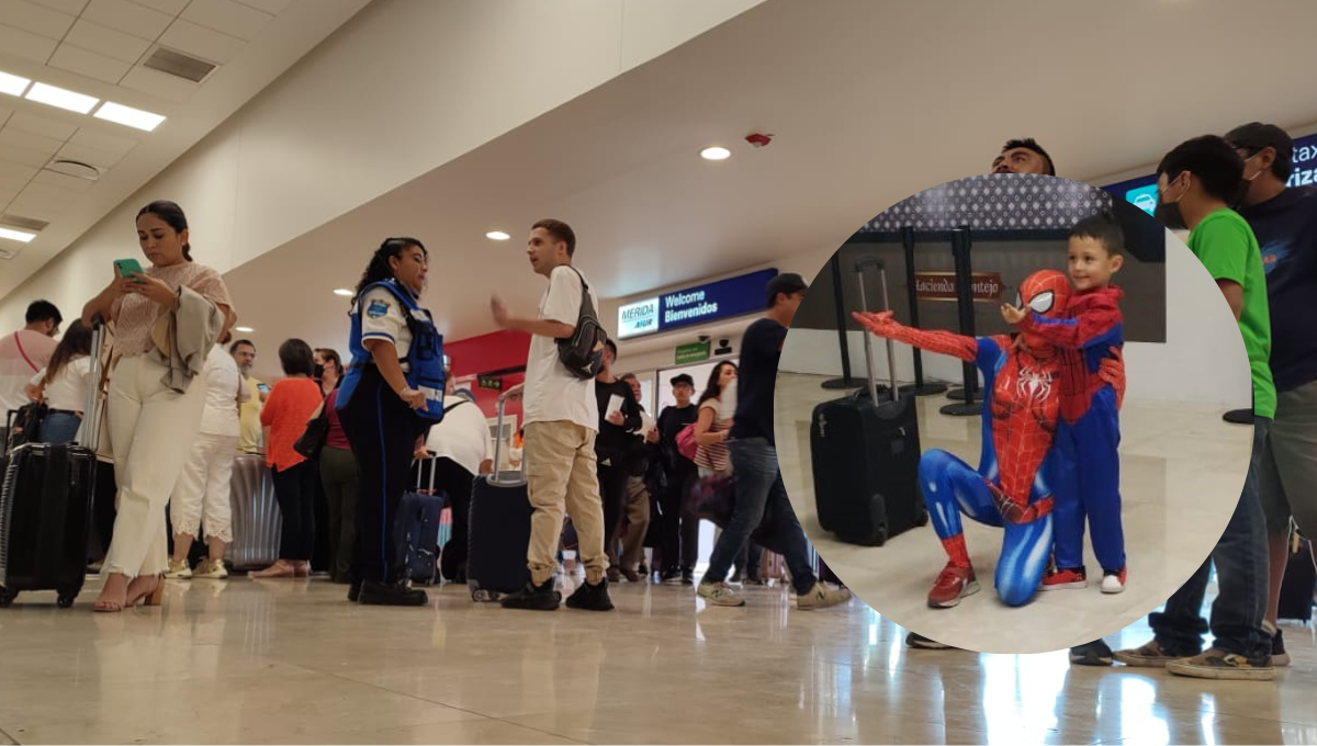 El niño fue recibido por su prima vestida del Sorprendente Hombre Araña