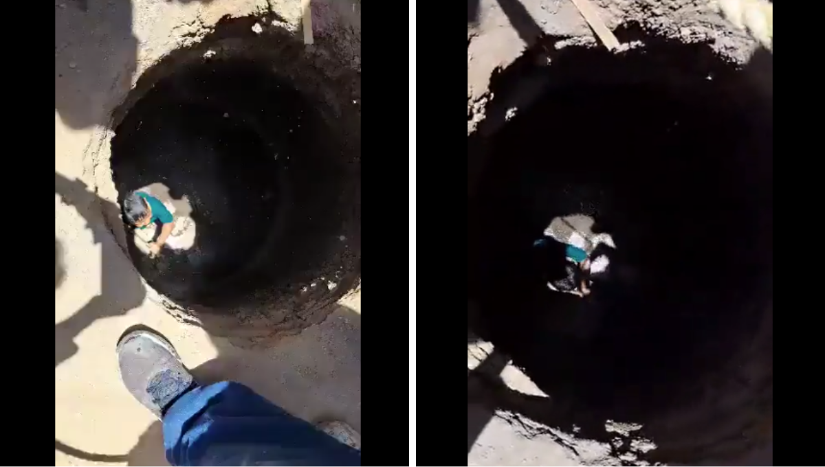 El niño fue rescatado con ayuda de una cuerda El niño fue rescatado con ayuda de una cuerda