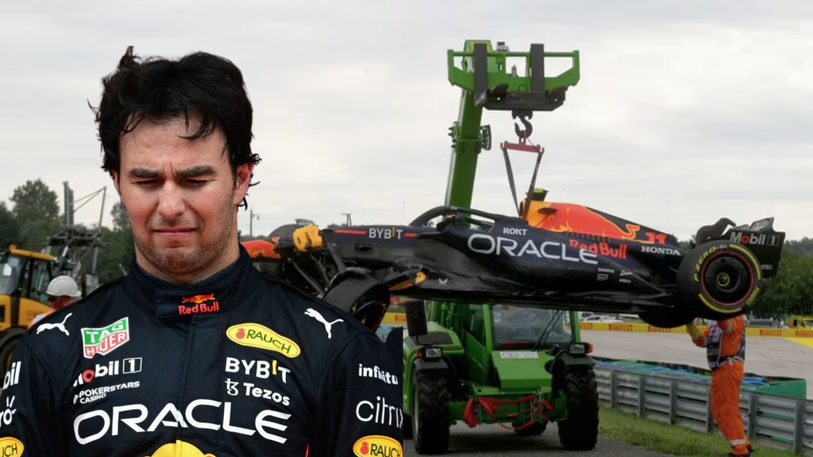 Checo Pérez choca en la primera vuelta del GP Hungría