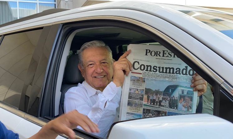 El Presidente López Obrador reafirmó su entusiasmo por el avance de las obras del Tren Maya El Presidente López Obrador reafirmó su entusiasmo por el avance de las obras del Tren Maya
