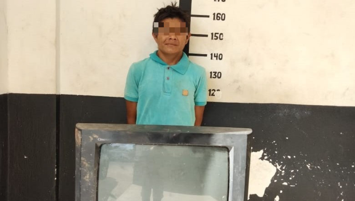 El hombre fue detenido cuando huía con el televisor robado