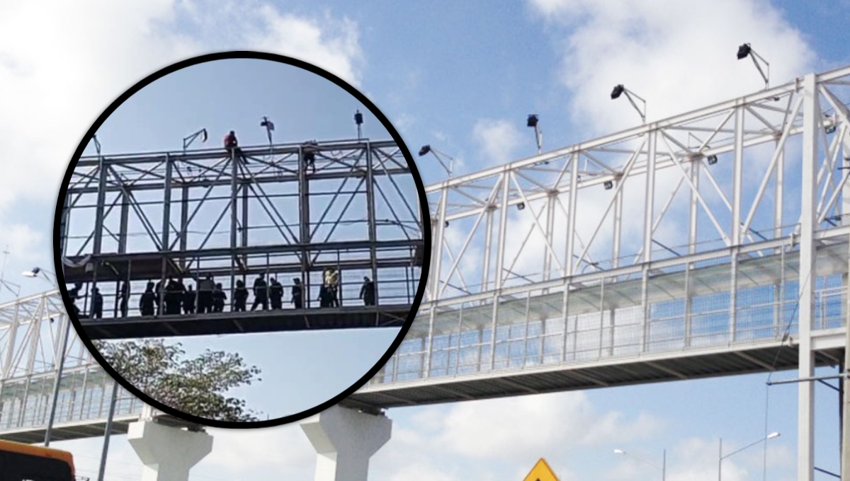 Hombre amenaza con lanzarse de un puente peatonal del Periférico de Mérida