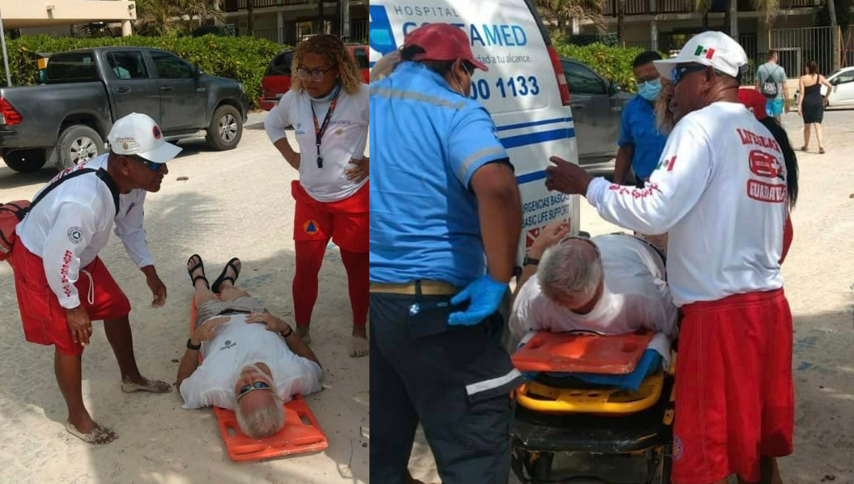 Guardavidas auxiliaron al lesionado luego que su esposa saliera a pedir ayuda debido; su marido se quejaba de dolor y aseguraba que no se podía mover