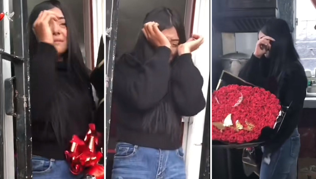 El joven había programado la entrega de un enorme ramo de rosas El joven había programado la entrega de un enorme ramo de rosas