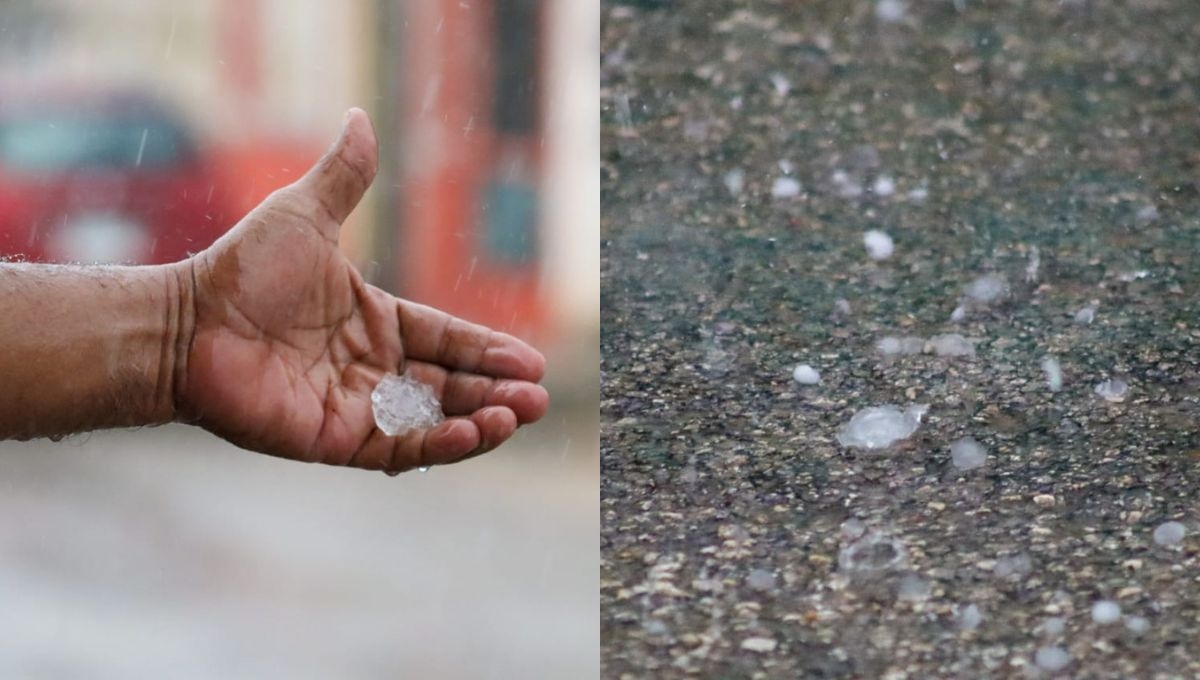 Así lucían los bloques de granizo en Peto