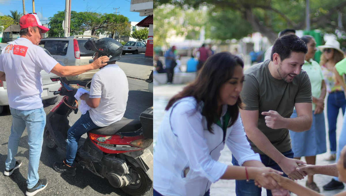 Los candidatos a la diputación por el PVEM (i) y por la coalición PAN-PRI-PRD (d) buscaron la cercanía de la gente para exponerles sus propuestas electorales