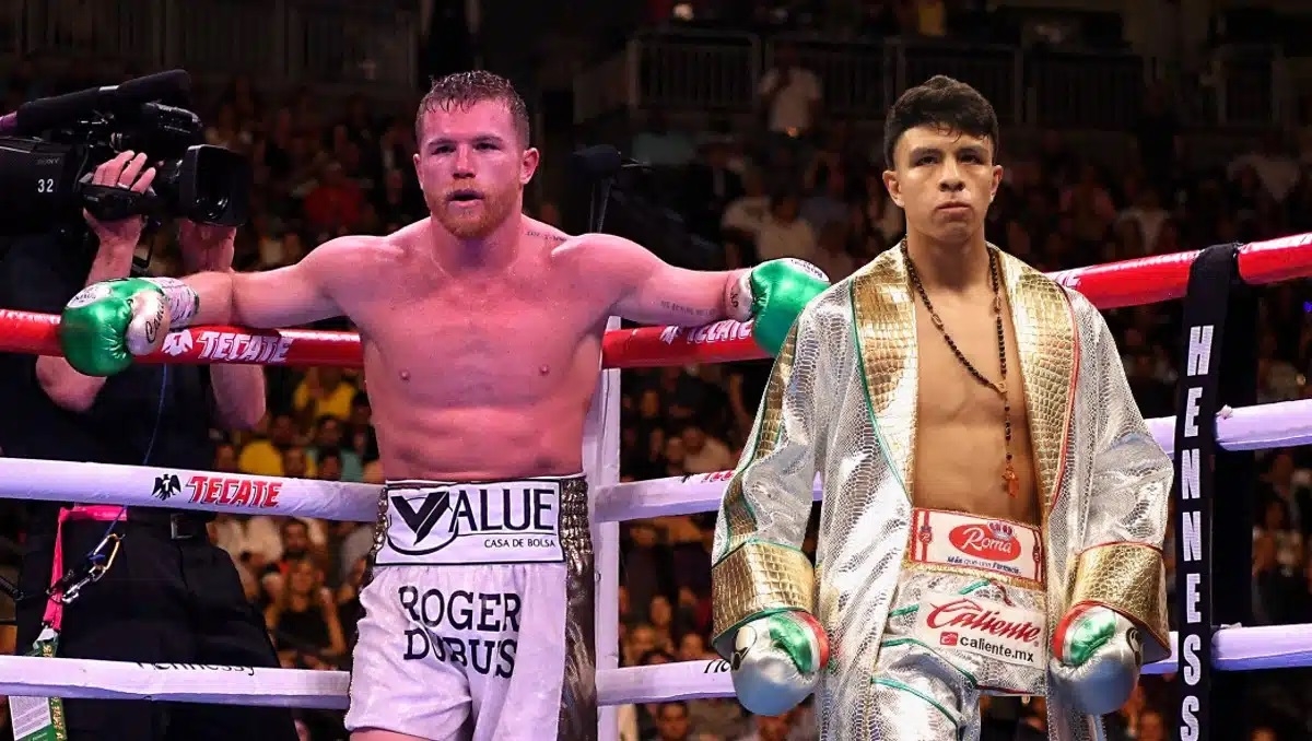 Canelo Álvarez y Munguía entran al ring, acompañados de Carín León y Reik Canelo Álvarez y Munguía entran al ring, acompañados de Carín León y Reik